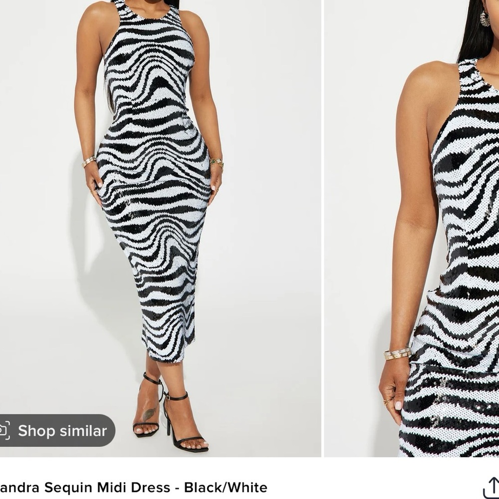 Sequin Midi Dress - Black/White